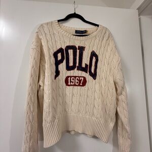 Ralph Lauren Cream Cable Knit Sweater with Bold Polo Design